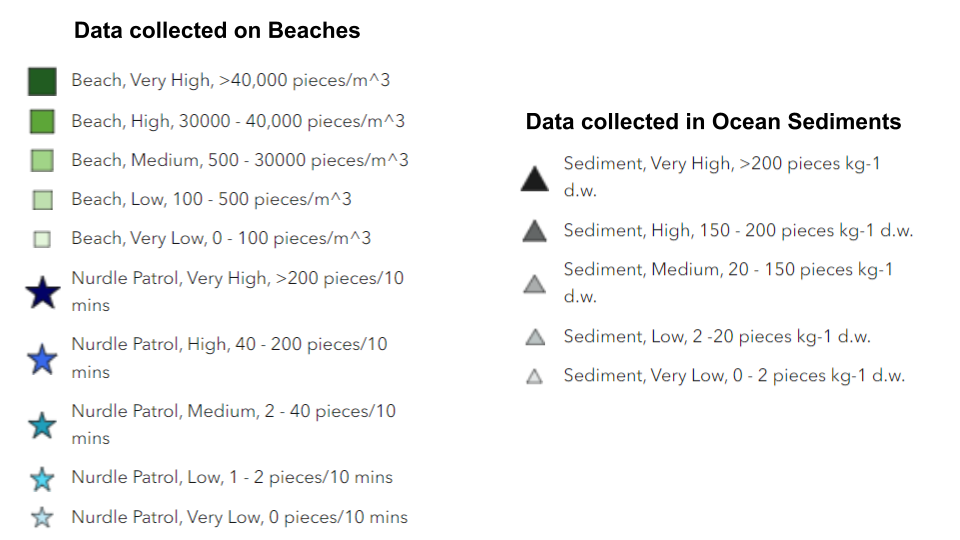 Visit the microplastics map for an accessible version of the legend. 