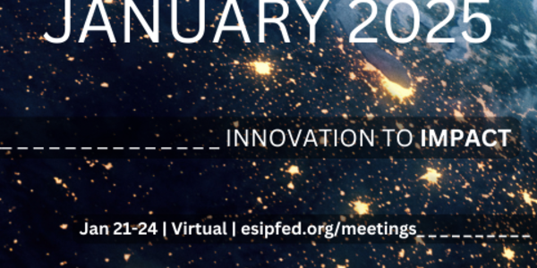 Photo of the globe with bright spots of industrial light and “ESIP Meeting, January 2025, Innovation to Impact, Jan 21–24, Virtual, esipfed.org/meetings” as a banner in the forefront.