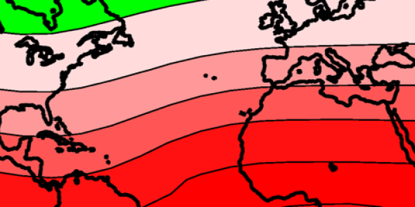 Multi-color map of Real-Time High Definition Geomagnetic Model field and dip disturbance