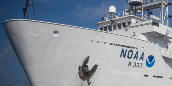 The NOAA Okeanos Explorer docked at port. 