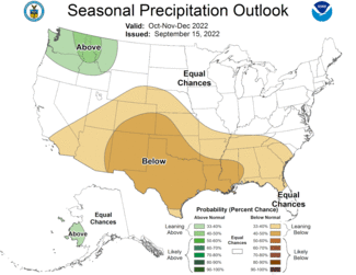 Autumn 2022 seasonal precipitation outlook map for Oct-Nov-Dec.