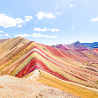 Panoramic view of Rainbow Mountain at Vinicunca Mount in Peru.