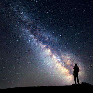 Silhouette of a person staring at the Milky Way