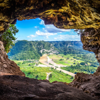  Image from the inside of Cueva Ventana overlooking the Río Grande de Arecibo valley in Arecibo, Puerto Rico. 