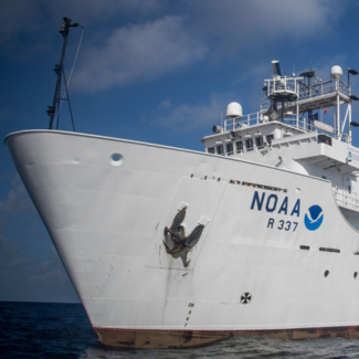 The NOAA Okeanos Explorer docked at port. 