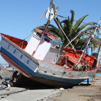 Photo of a boat washed ashore during Maule Chile 2010 tsunami