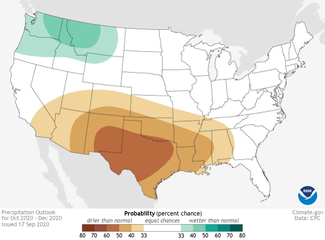 Map of October through December 2020 precipitation outlooks for contiguous U.S. 