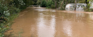 A road is inundated with floodwaters in Arden, NC after hurricane Helene. Broken tree branches and damaged power lines hang over the flooded road. A road is inundated with floodwaters in Arden, NC after hurricane Helene. Broken tree branches and damaged power lines hang over the flooded road.