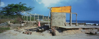 Shell of a beachside building nearly demolished by the 1992 Nicaraguan earthquake and tsumani. Shell of a beachside building nearly demolished by the 1992 Nicaraguan earthquake and tsumani.