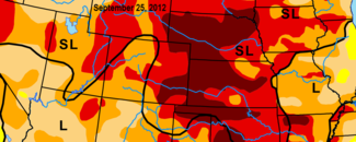 September 25, 2012 US Drought Monitor Map showing September 25, 2012 US Drought Monitor