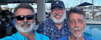 All NOAA Crew Captures Second Place in Gulfstreamer Race 2024 NCEI’s Jeff Arnfield, Rost Parsons, and Scott Cross pose before the Gulfstreamer Race in May 2024.