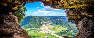 NASA DEVELOP Spring 2025 Image from the inside of Cueva Ventana overlooking the Río Grande de Arecibo valley in Arecibo, Puerto Rico.