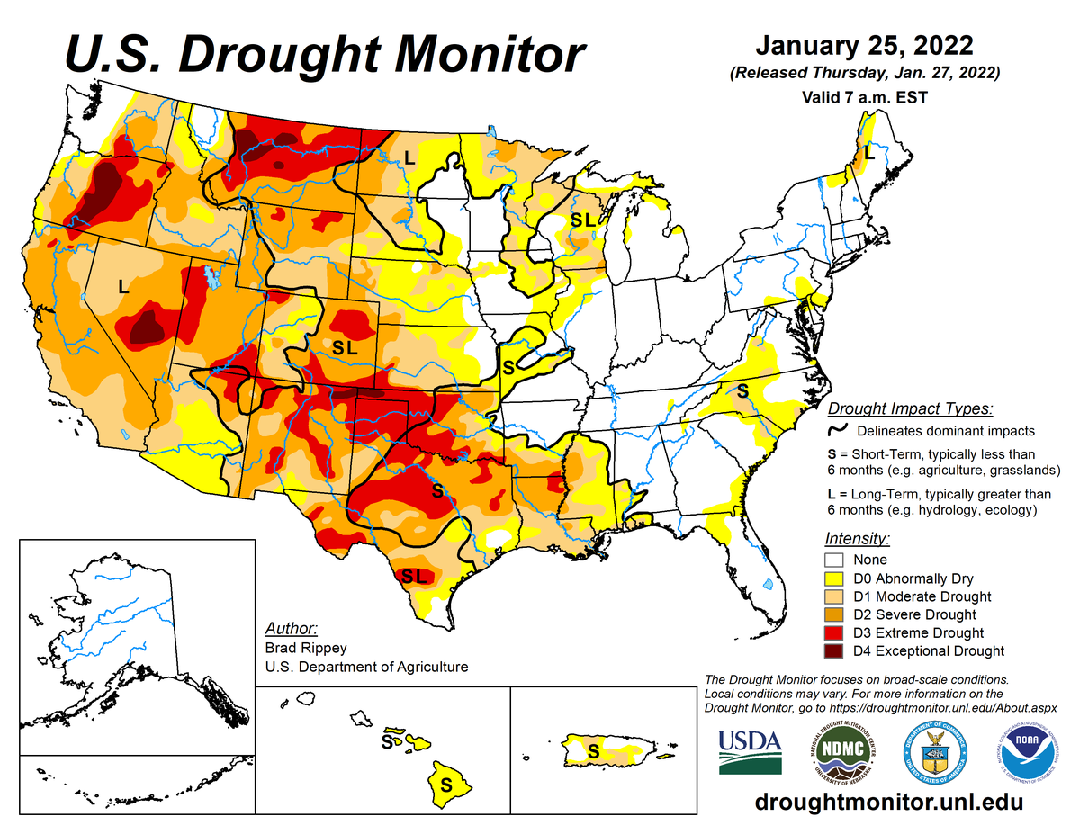 U.S. Drought Monitor map for January 25, 2022 U.S. Drought Monitor map for January 25, 2022