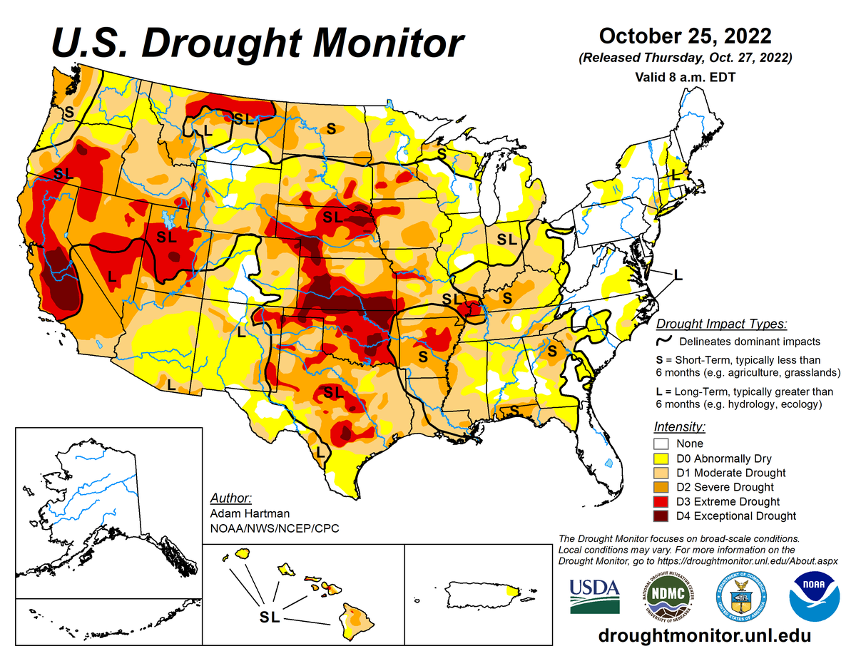 U.S. Drought Monitor map for October 25, 2022 U.S. Drought Monitor map for October 25, 2022