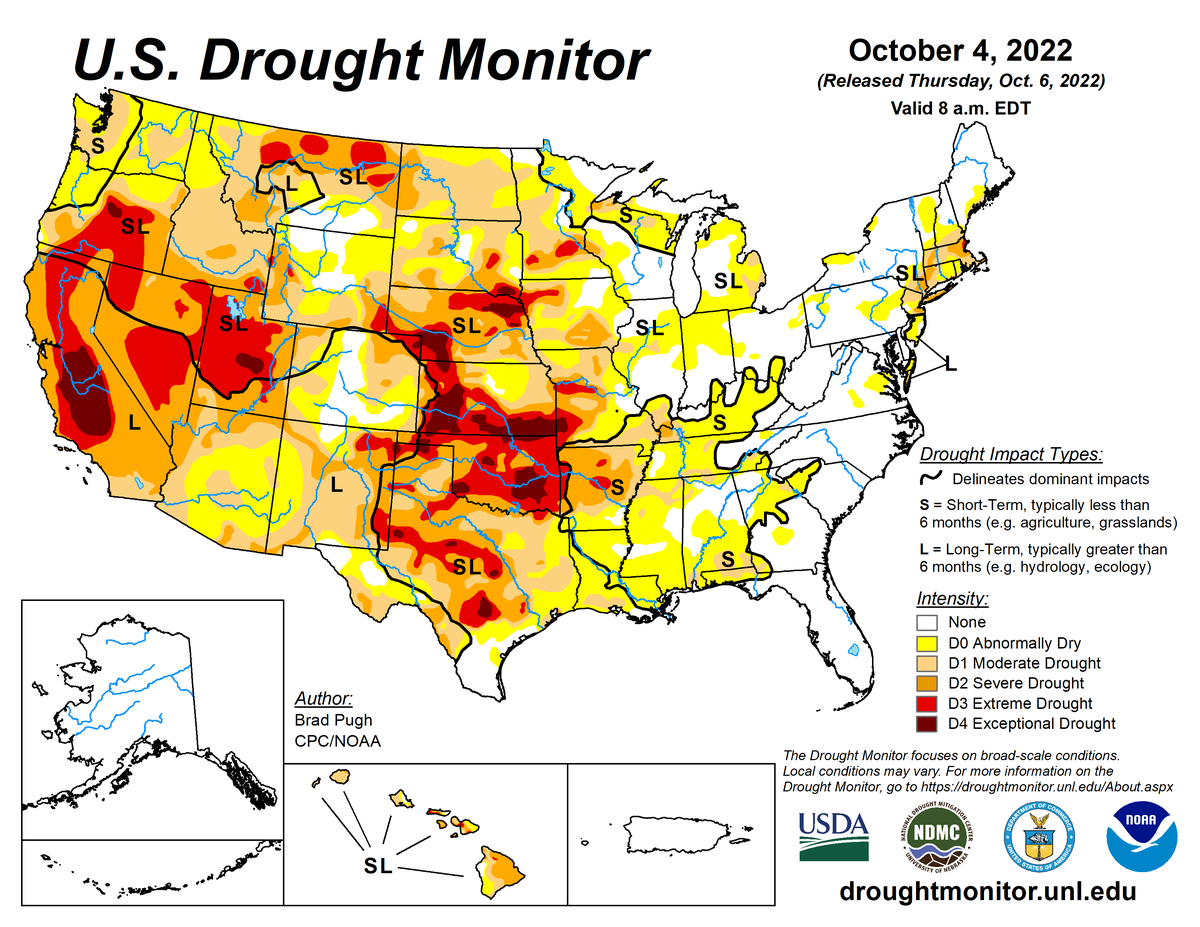 U.S. Drought Monitor map for October 4, 2022 U.S. Drought Monitor map for October 4, 2022