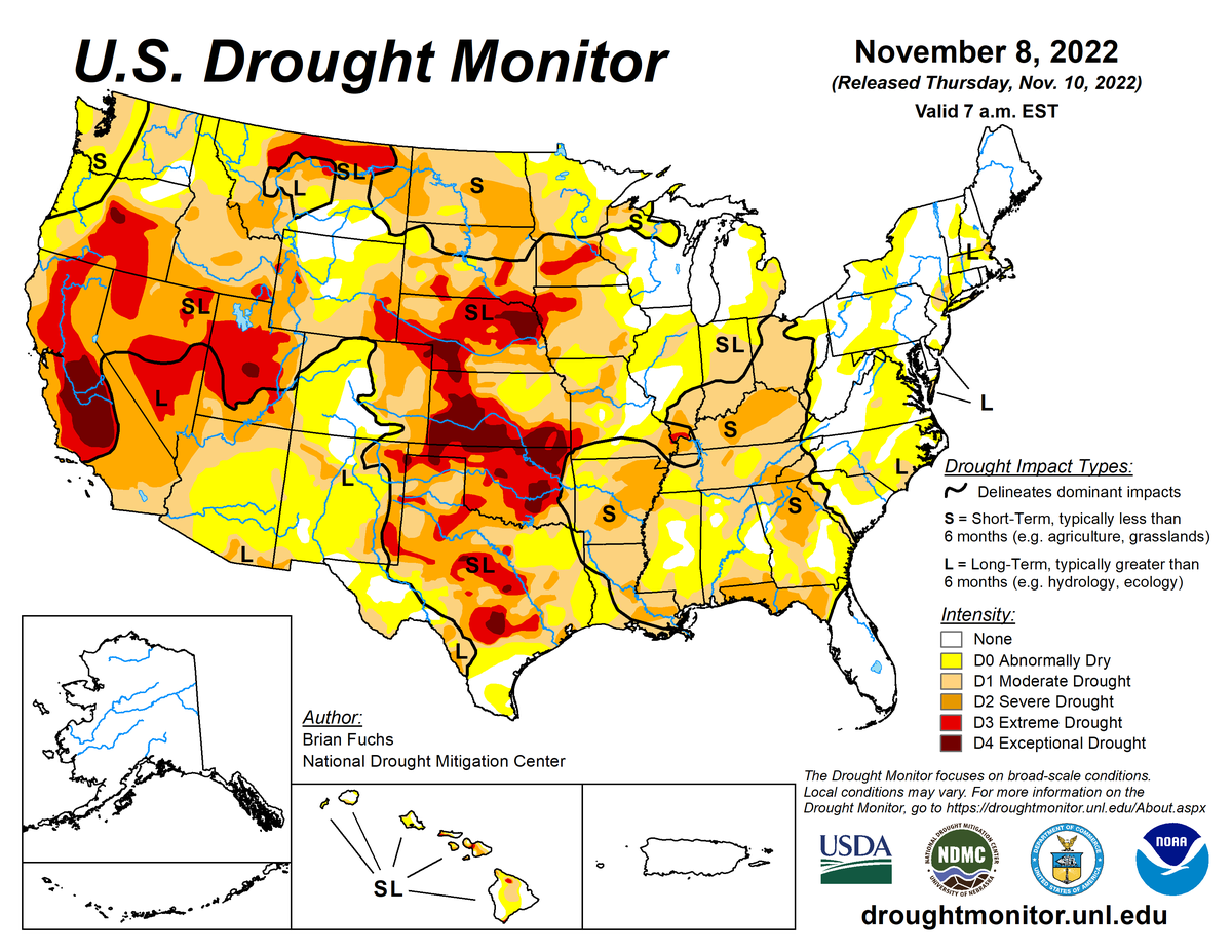 U.S. Drought Monitor map for November 8, 2022 U.S. Drought Monitor map for November 8, 2022