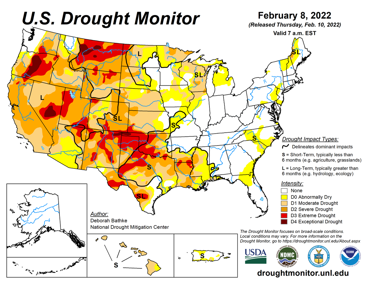 U.S. Drought Monitor map for February 8, 2022 U.S. Drought Monitor map for February 8, 2022