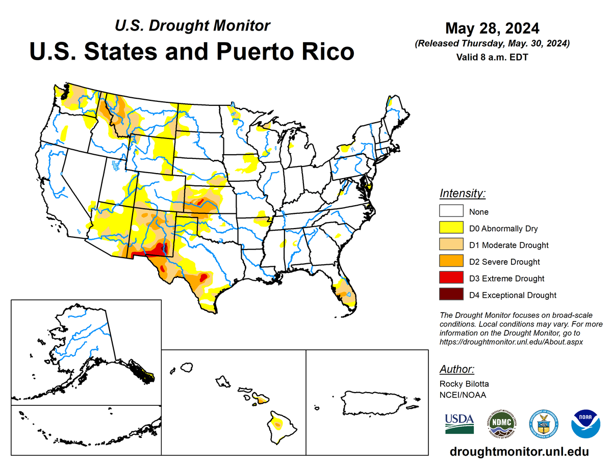 U.S. Drought Monitor map for May 28, 2024