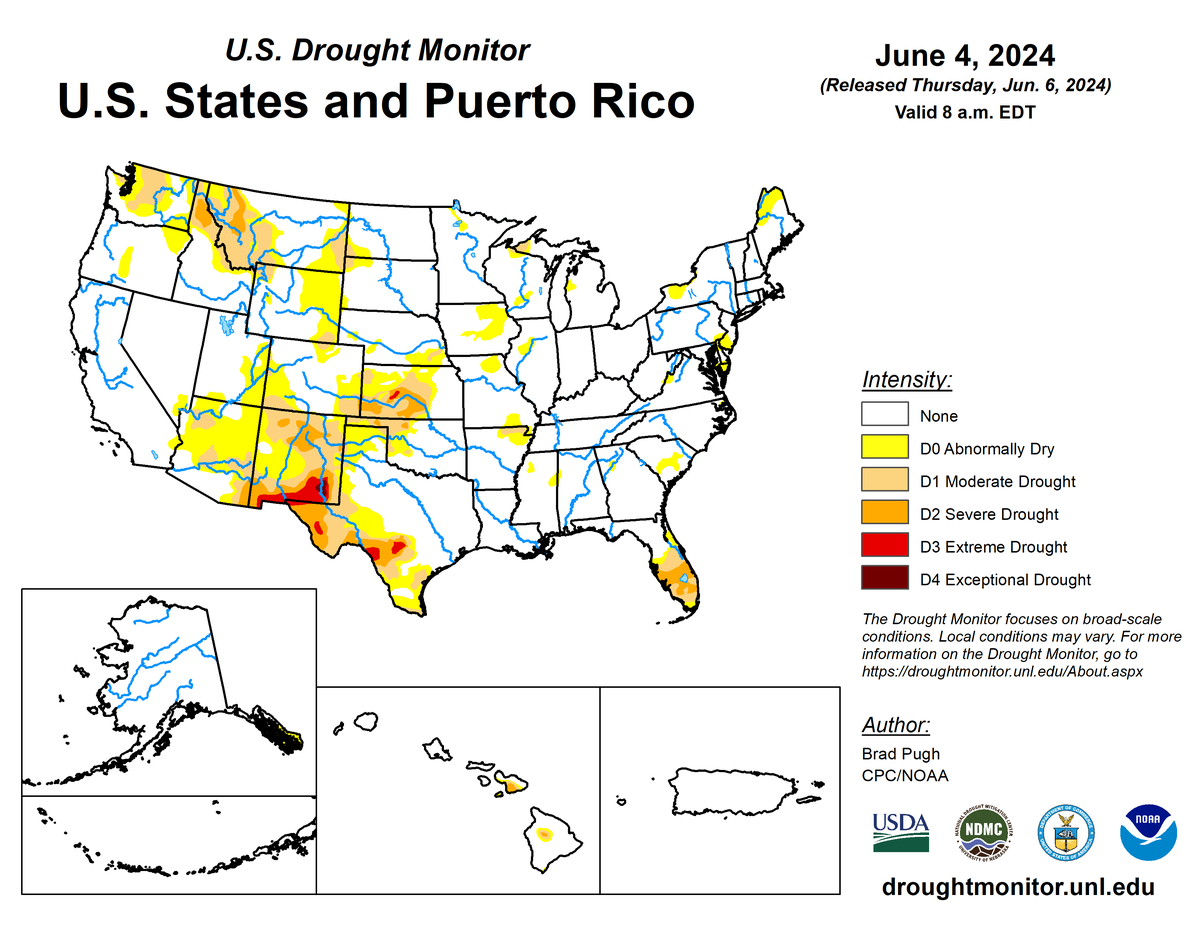 U.S. Drought Monitor map for June 4, 2024
