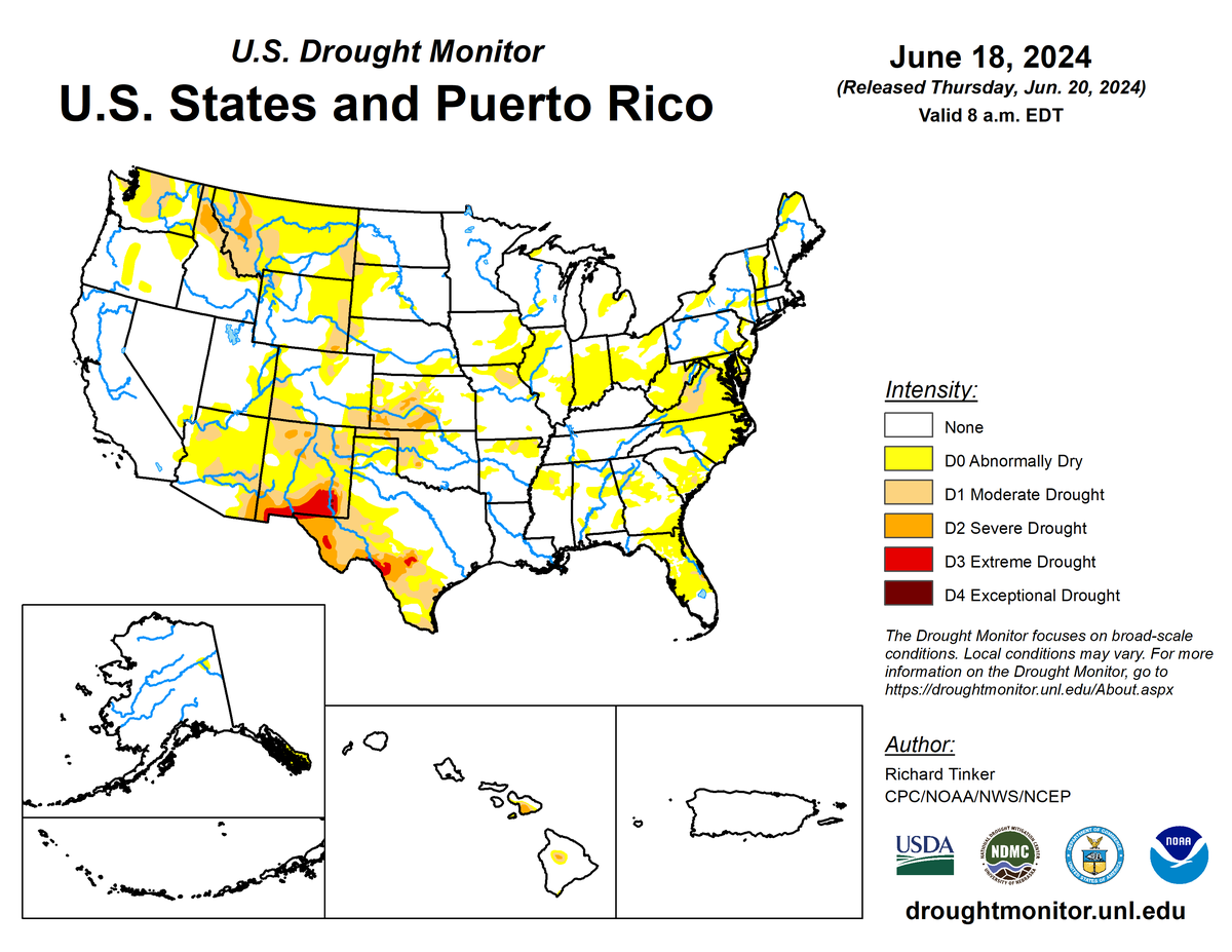 U.S. Drought Monitor Map for June 18, 2024