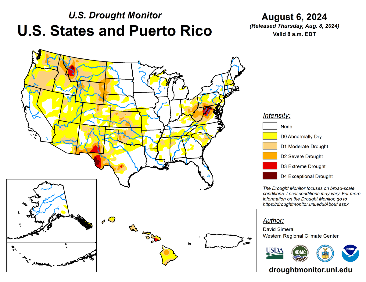 U.S. Drought Monitor map for August 6, 2024