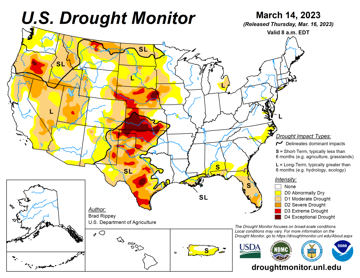 U.S. Drought Monitor map for March 14, 2023 U.S. Drought Monitor map for March 14, 2023