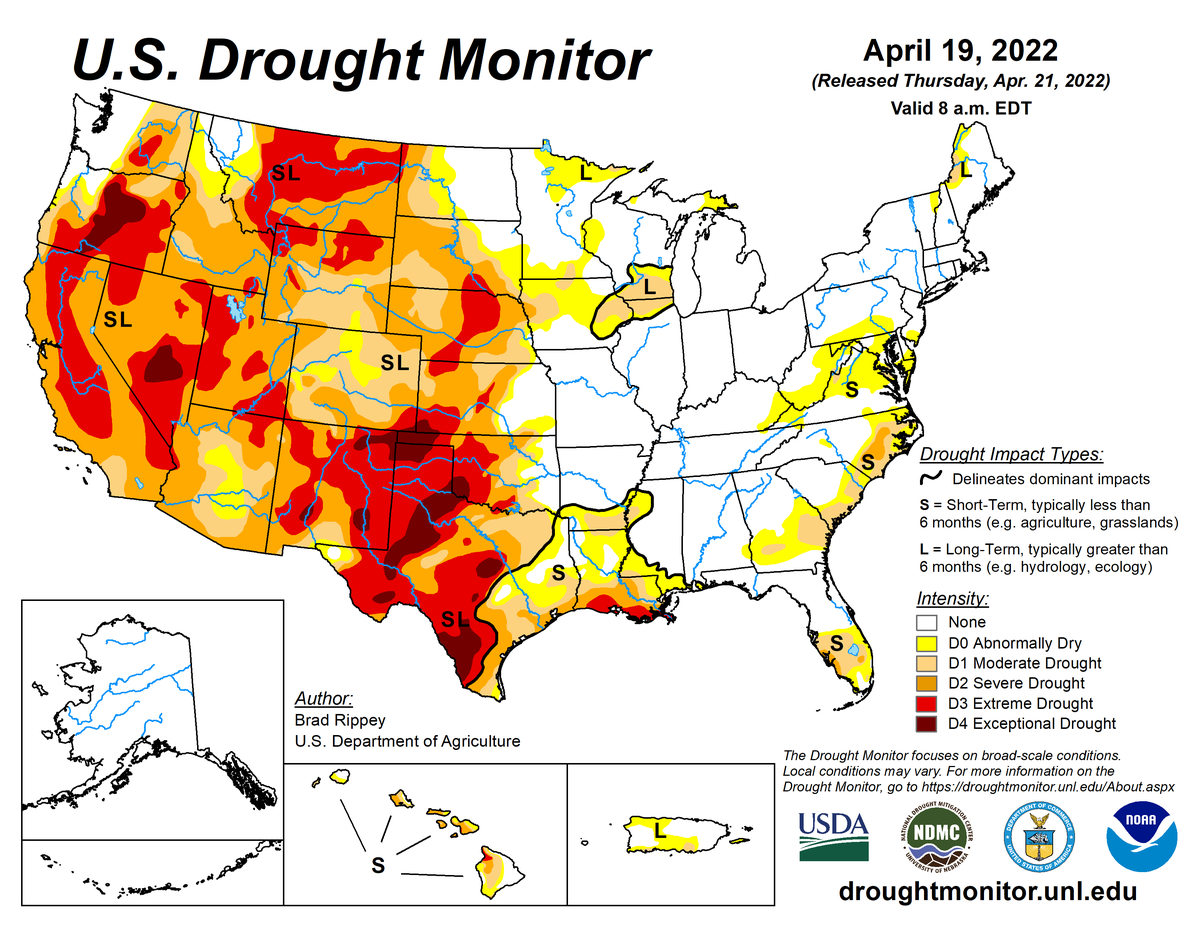 US Drought Monitor map for April 19, 2022 US Drought Monitor map for April 19, 2022