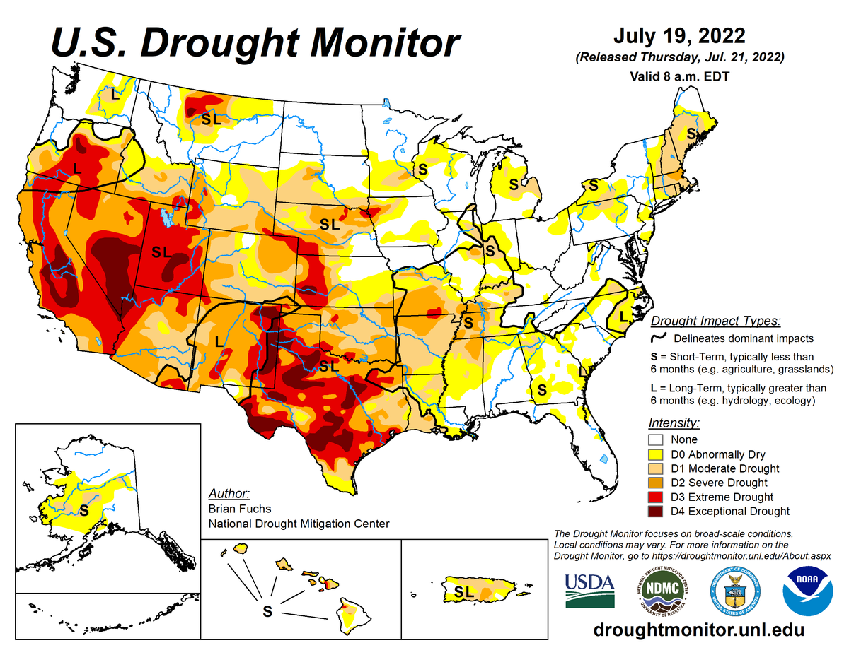U.S. Drought Monitor map for July 19, 2022 U.S. Drought Monitor map for July 19, 2022