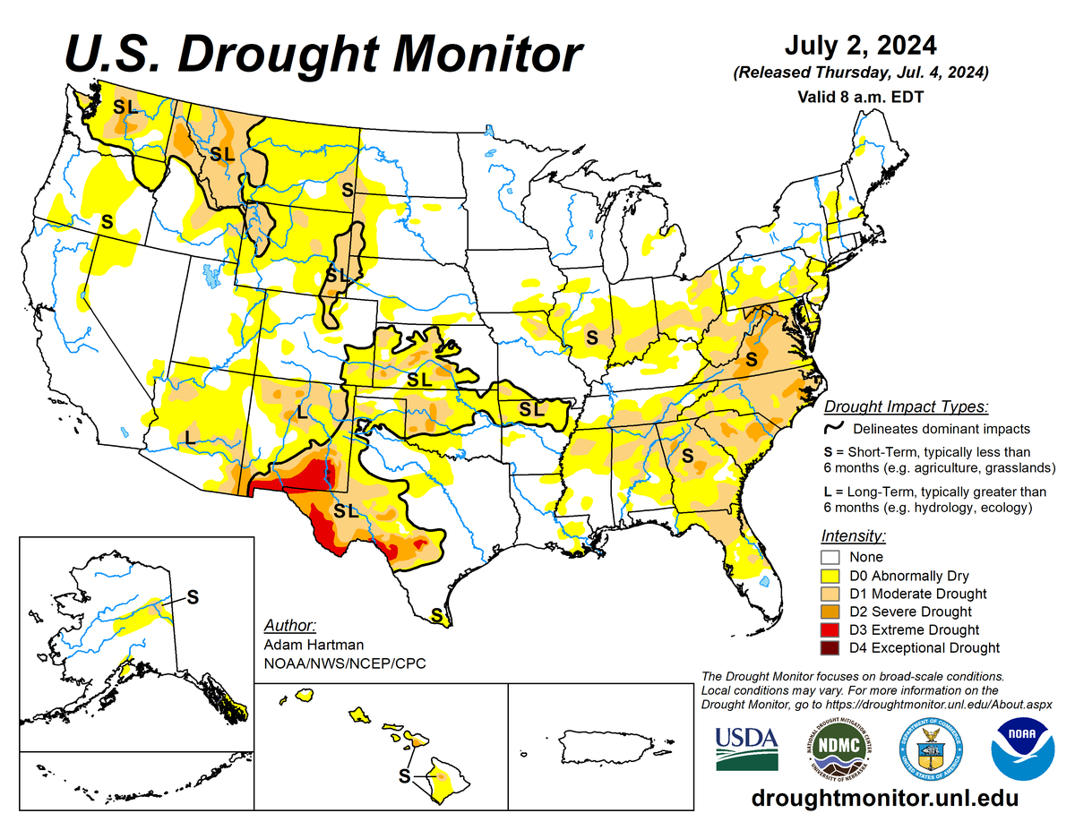 U.S. Drought Monitor map for July 2, 2024 U.S. Drought Monitor map for July 2, 2024