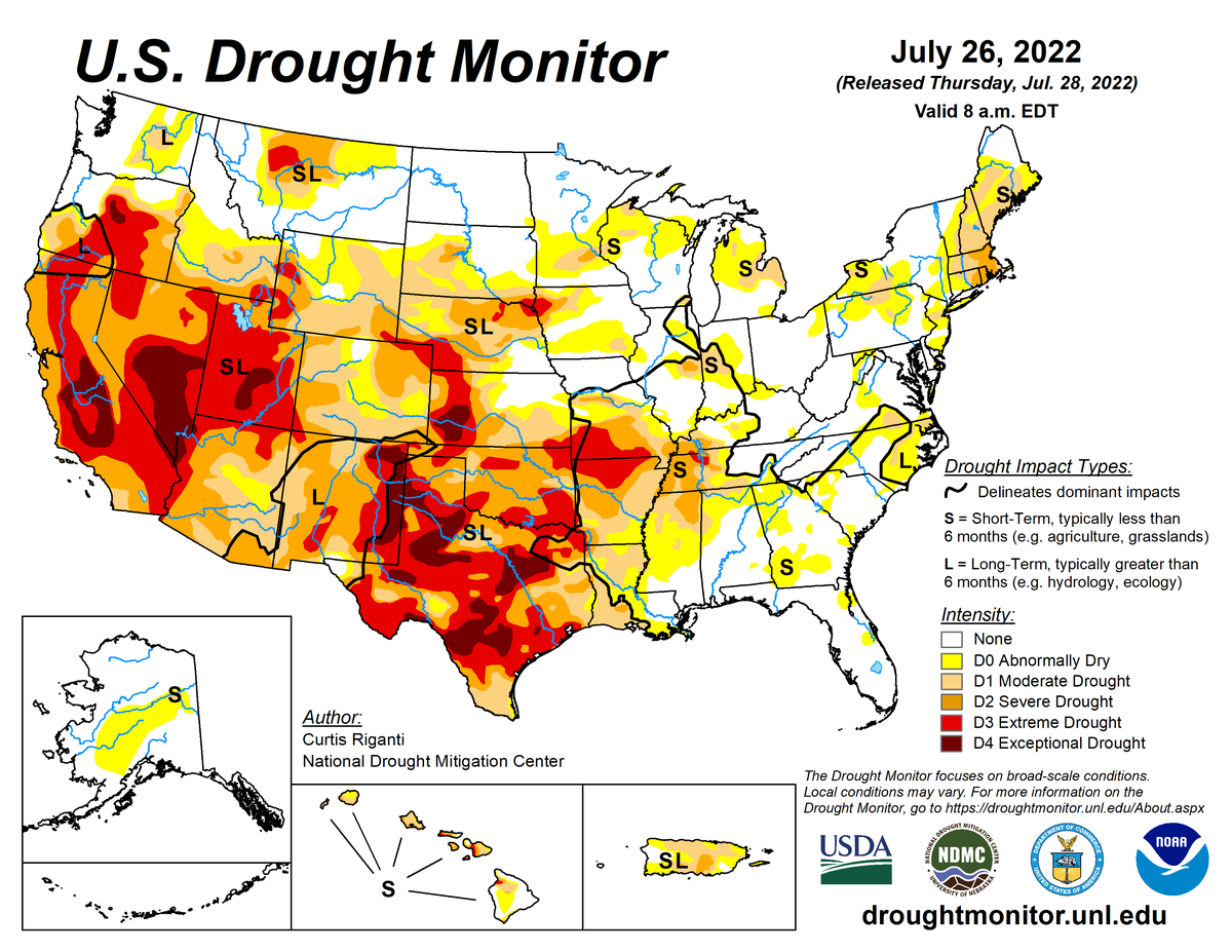 U.S. Drought Monitor map for July 26, 2022 U.S. Drought Monitor map for July 26, 2022