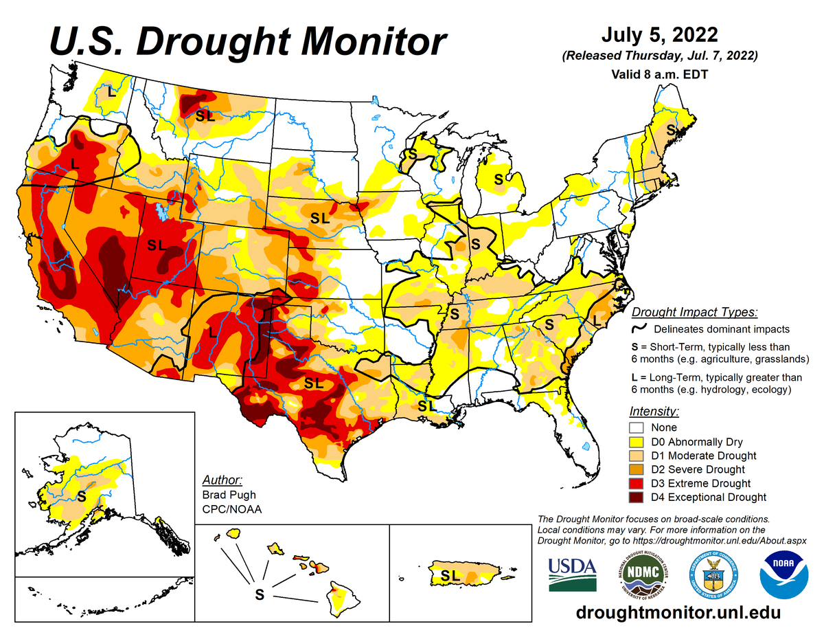 U.S. Drought Monitor map for July 5, 2022 U.S. Drought Monitor map for July 5, 2022