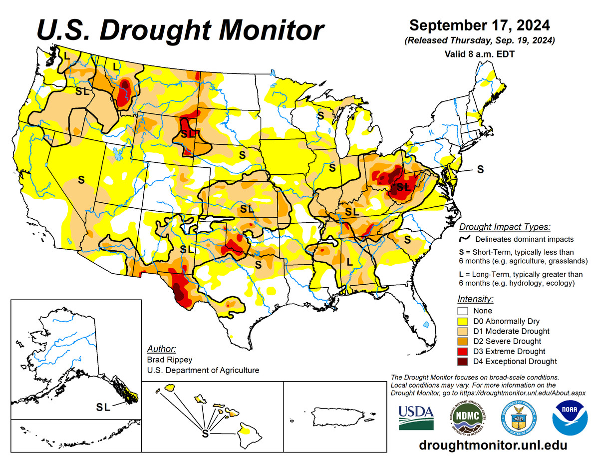 Map of the drought in the United States for September 17, 2024. Map of the drought in the United States for September 17, 2024.
