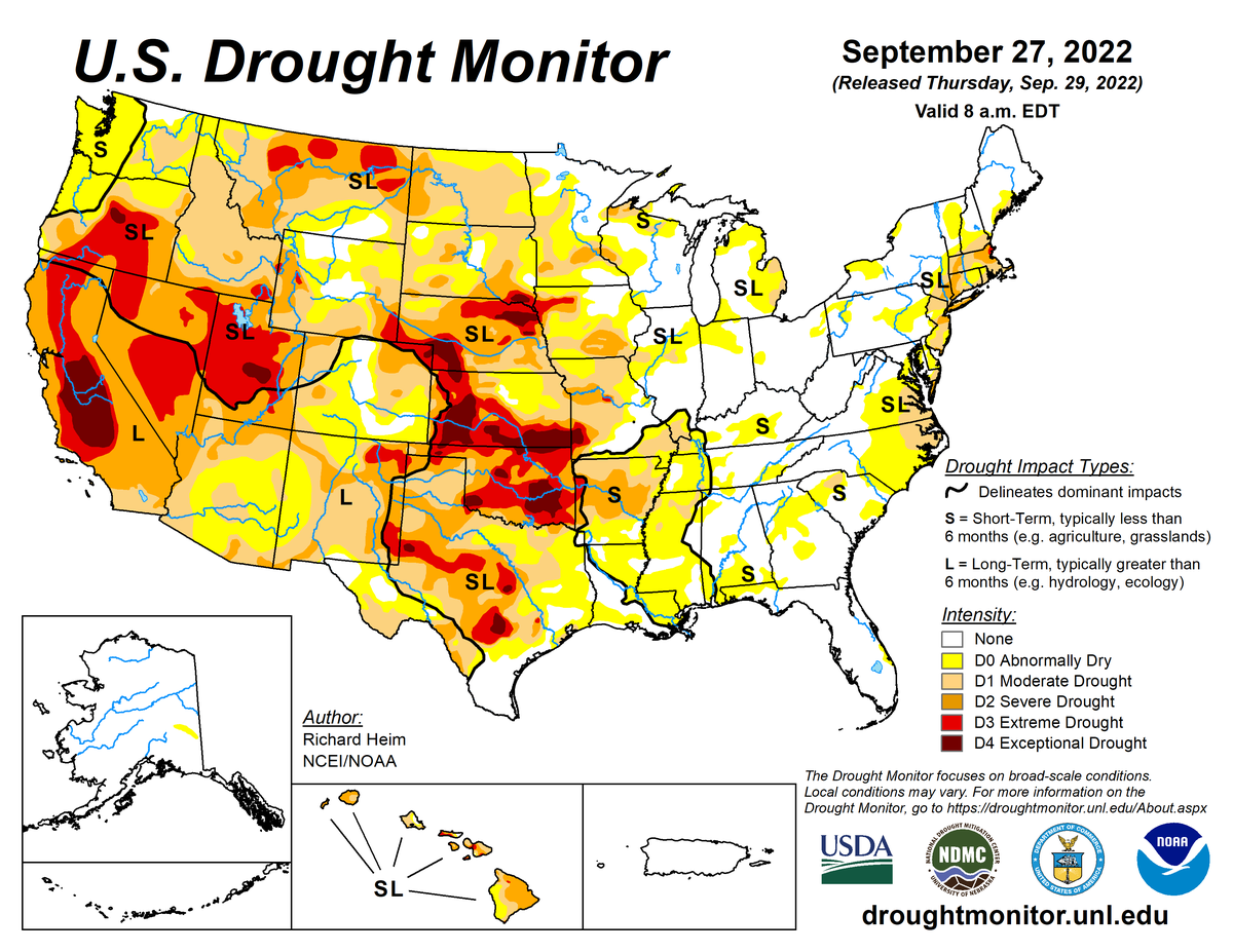 U.S. Drought Monitor map for September 27, 2022 U.S. Drought Monitor map for September 27, 2022