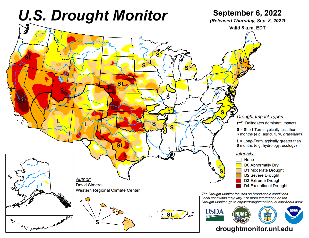 U.S. Drought Monitor map for September 6, 2022 U.S. Drought Monitor map for September 6, 2022