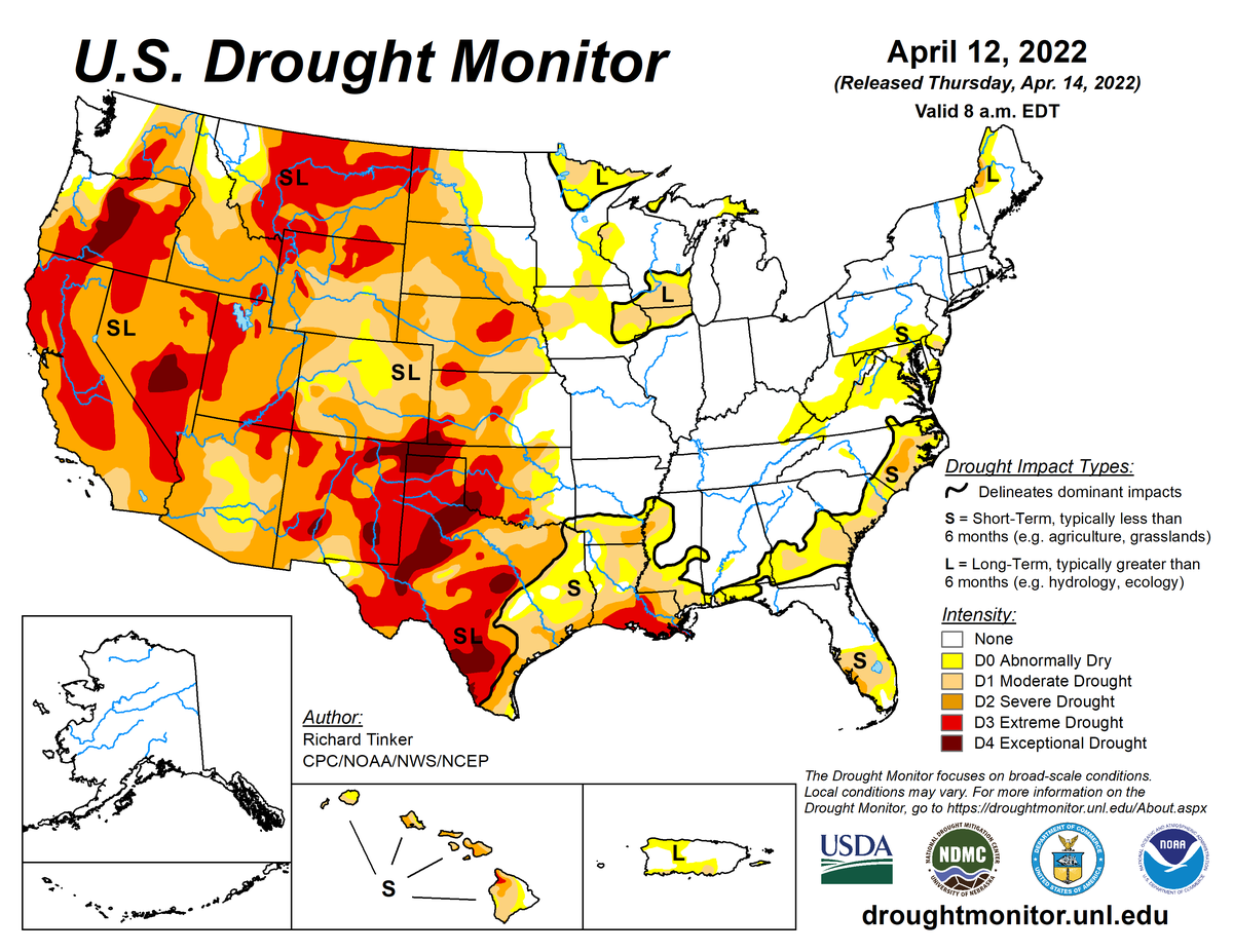 US Drought Monitor map for April 12, 2022 US Drought Monitor map for April 12, 2022