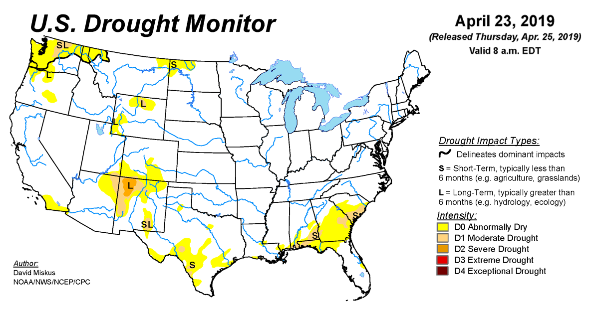 Map of U.S. drought conditions for April 23, 2019 Map of U.S. drought conditions for April 23, 2019