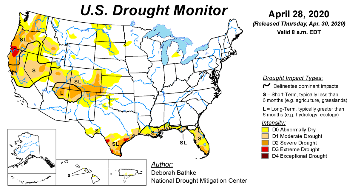 Map of U.S. Drought Conditions for April 28, 2020 Map of U.S. Drought Conditions for April 28, 2020