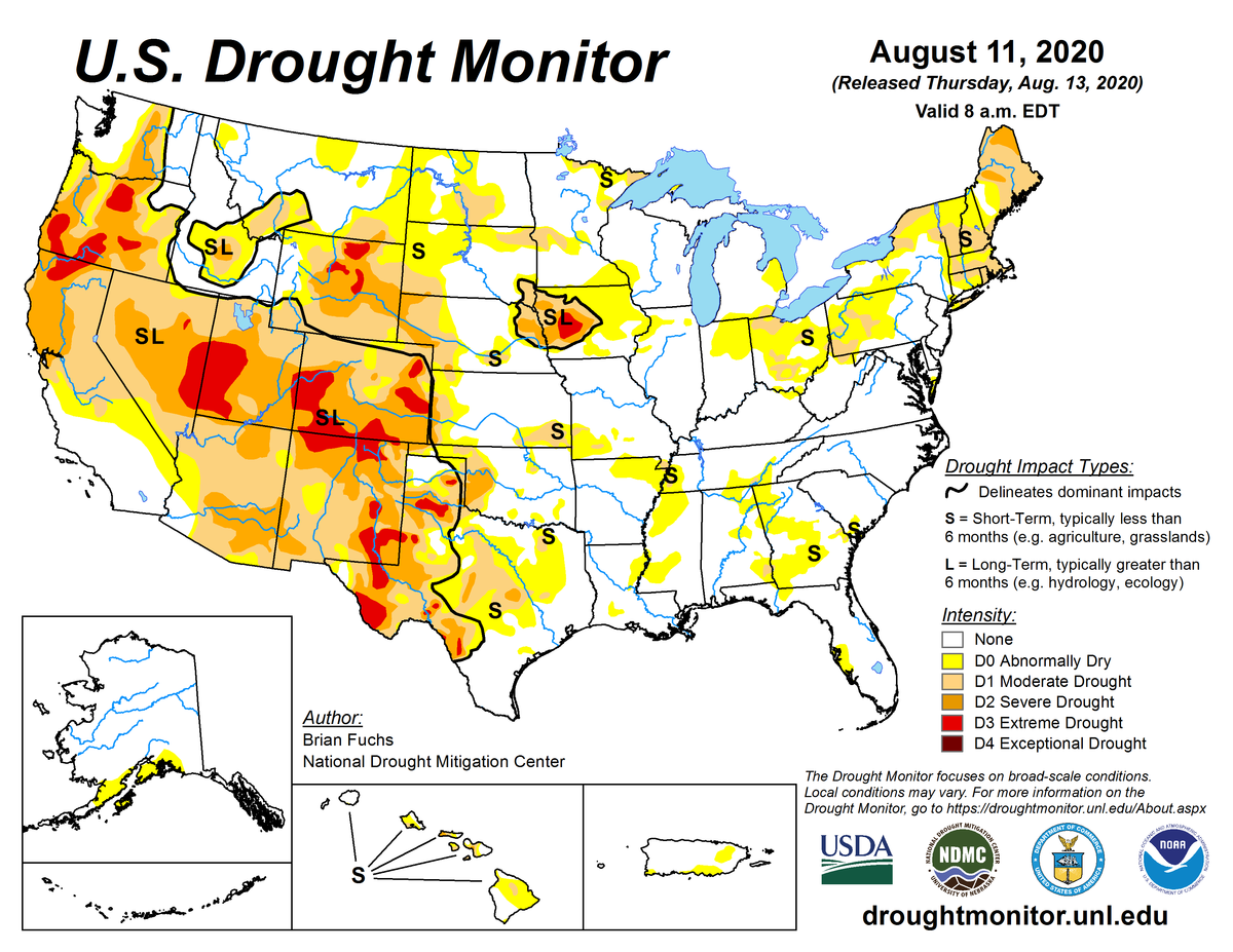 Map of U.S. drought conditions for August 11, 2020 Map of U.S. drought conditions for August 11, 2020