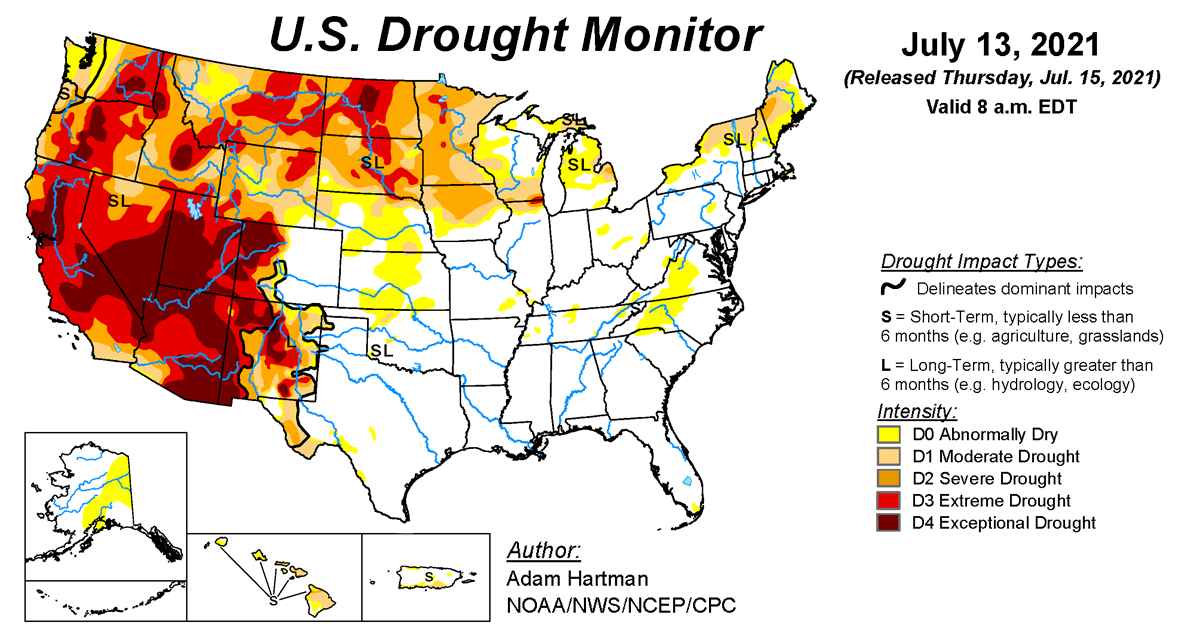Map of U.S. drought conditions for July 13, 2020 Map of U.S. drought conditions for July 13, 2020