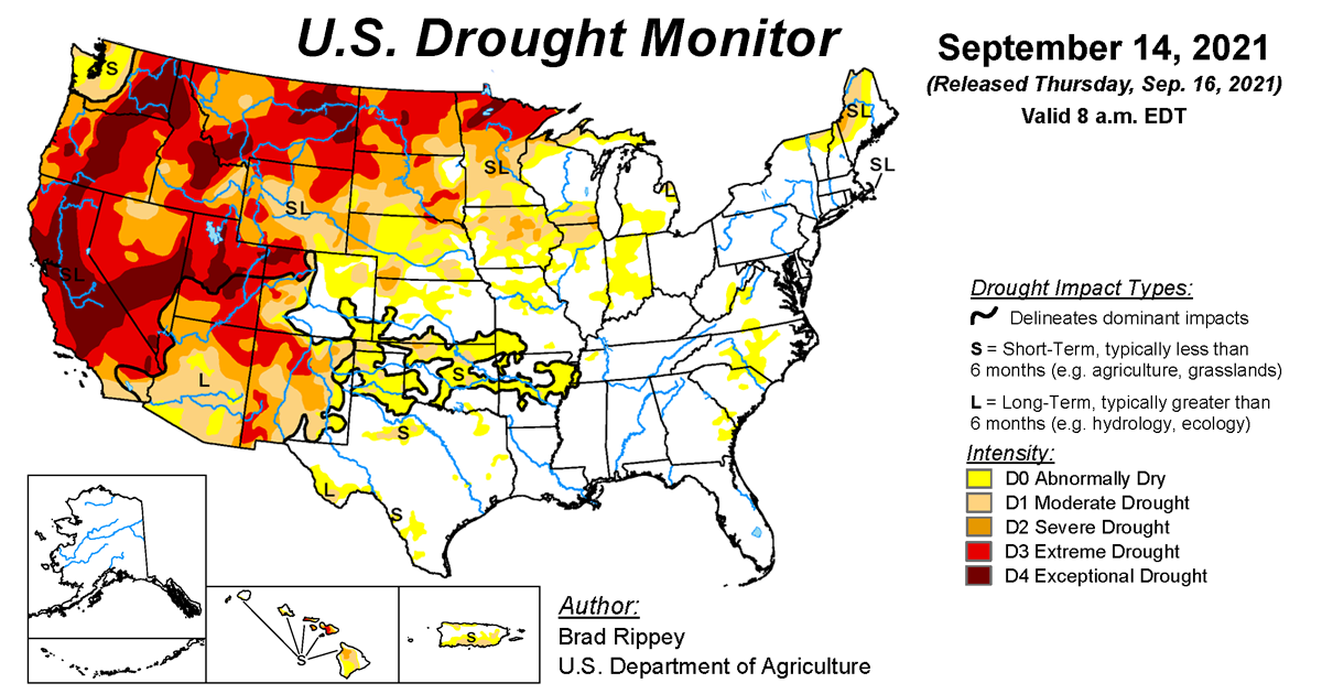 September 14, 2021 U.S. Drought Monitor Map September 14, 2021 U.S. Drought Monitor Map