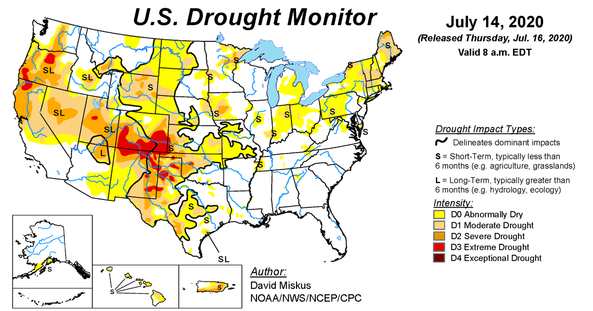 Map of U.S. drought conditions for July 14, 2020 Map of U.S. drought conditions for July 14, 2020
