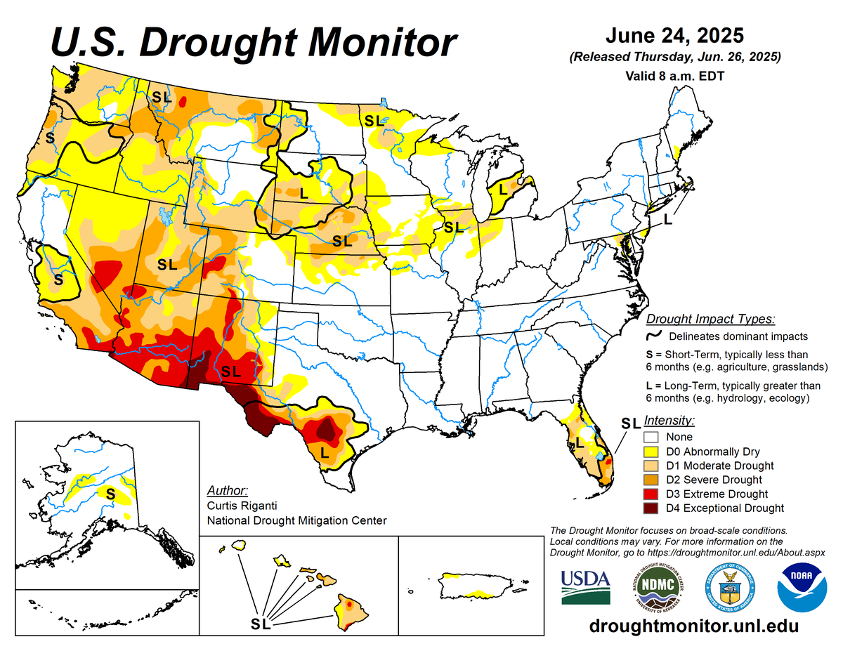 U.S. Drought Monitor map for June 24, 2025. U.S. Drought Monitor map for June 24, 2025.