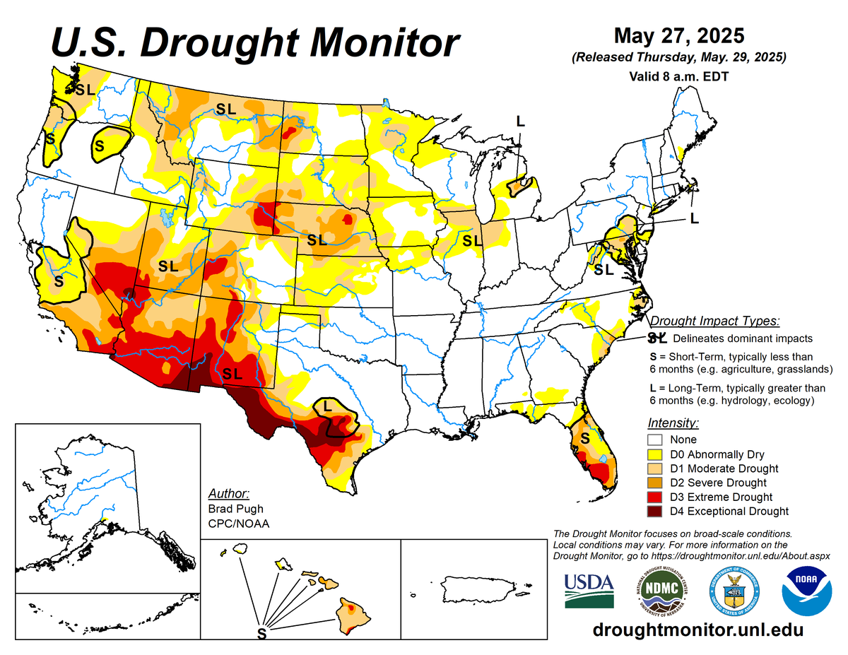 U.S. Drought Monitor map for May 27, 2025. U.S. Drought Monitor map for May 27, 2025.