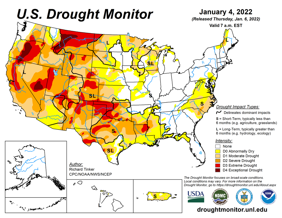 U.S. Drought Monitor map for Jan. 4, 2022 U.S. Drought Monitor map for Jan. 4, 2022