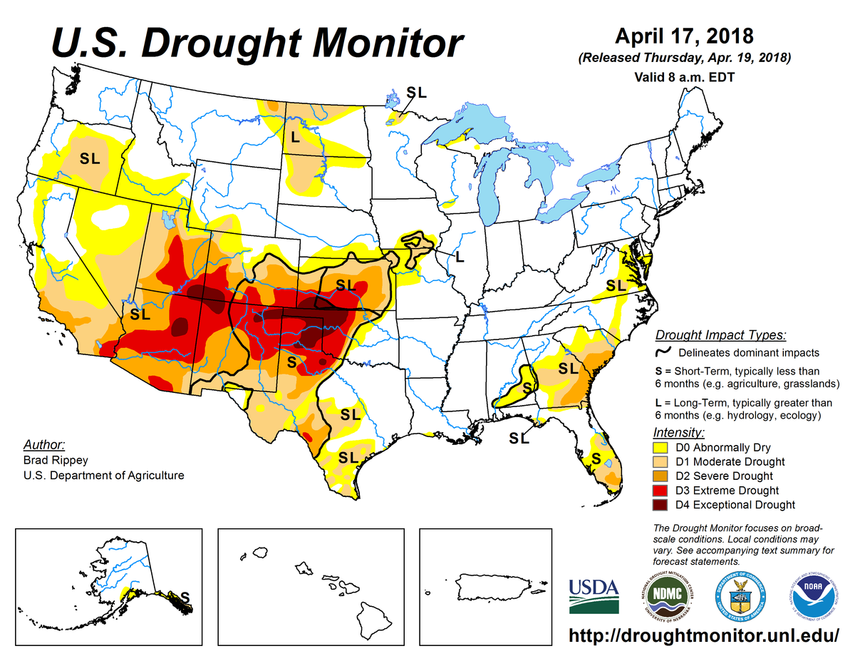 Map of U.S. drought conditions for April 17, 2018 Map of U.S. drought conditions for April 17, 2018