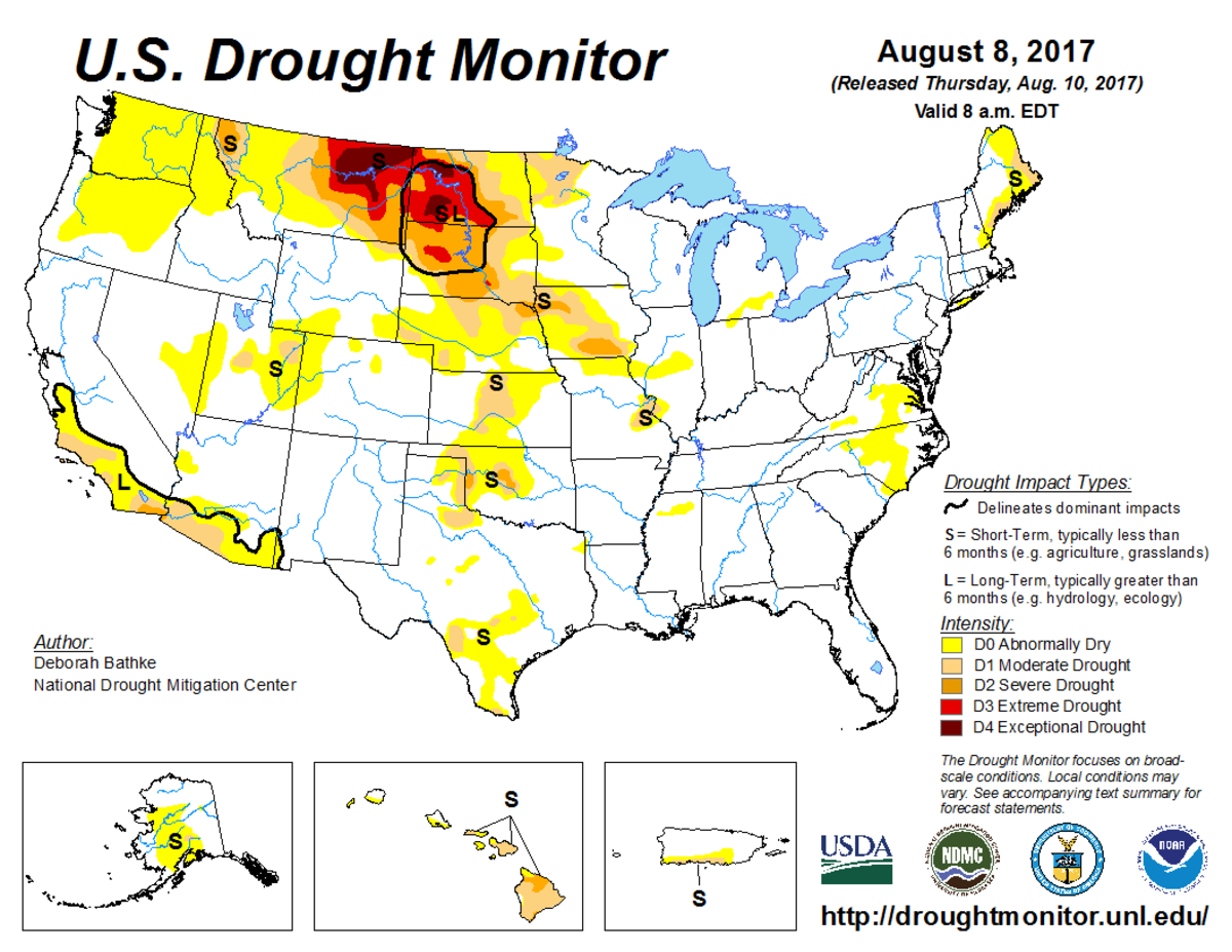 Map of U.S. drought conditions on August 8, 2017 Map of U.S. drought conditions on August 8, 2017