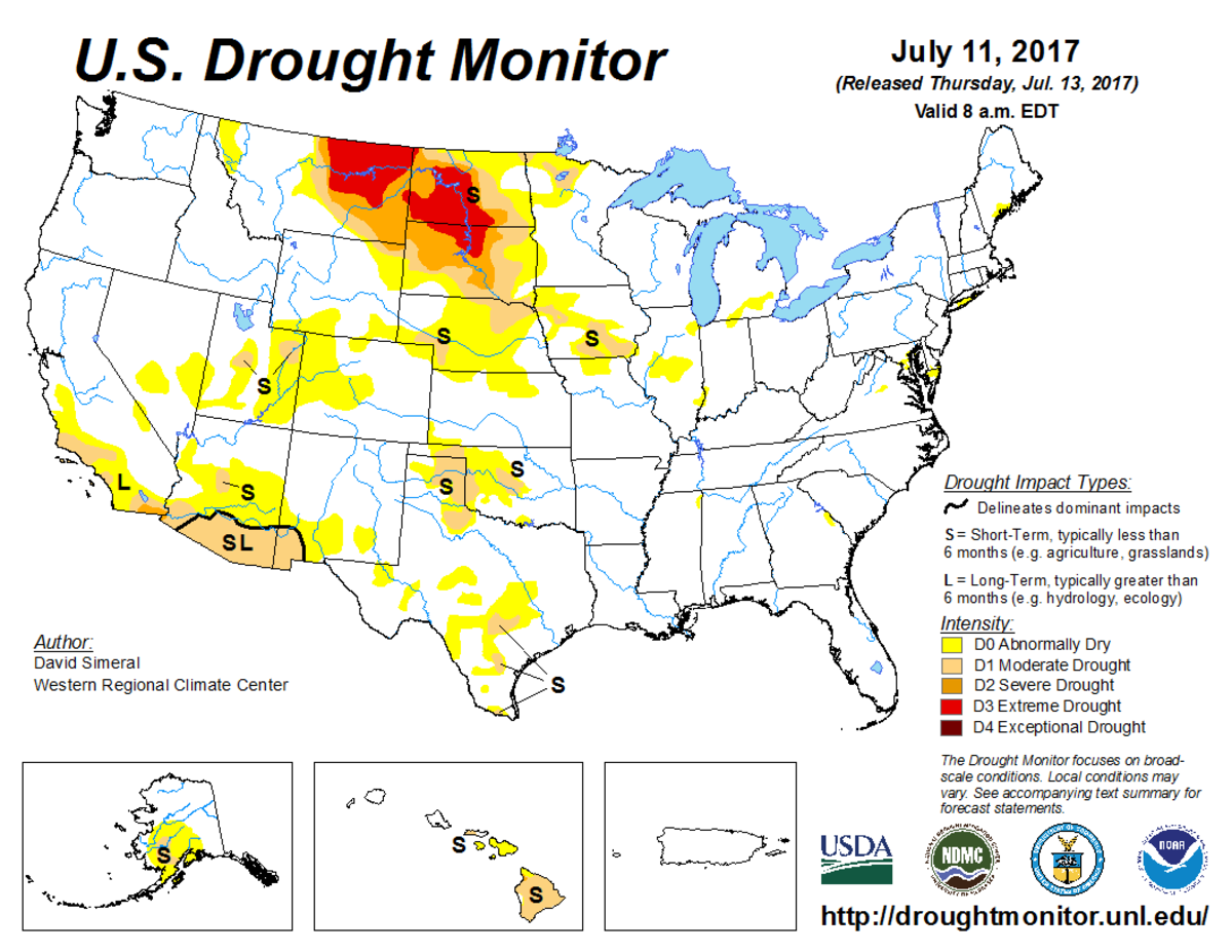 Map of U.S. drought conditions for July 11, 2017 Map of U.S. drought conditions for July 11, 2017