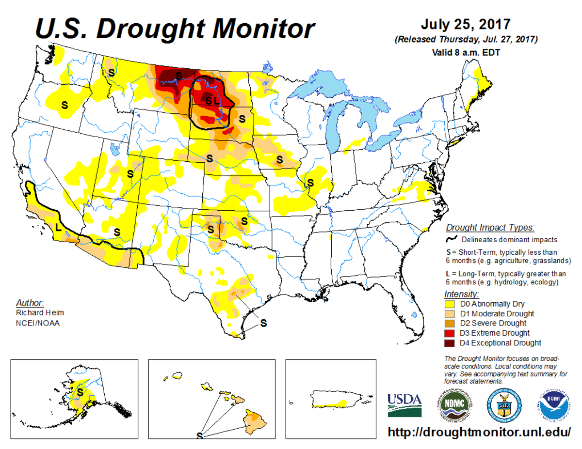 Map of U.S. drought conditions for July 25, 2017 Map of U.S. drought conditions for July 25, 2017