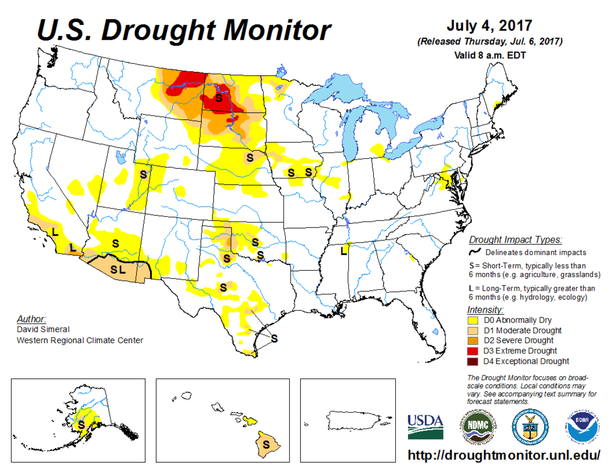 Map of U.S. drought conditions for July 4, 2017 Map of U.S. drought conditions for July 4, 2017