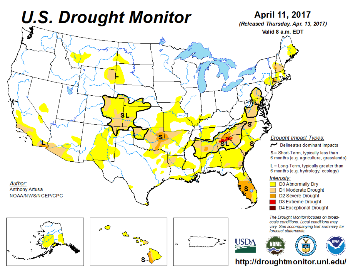 Map of U.S. drought conditions for April 11, 2017